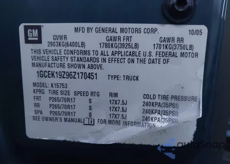 2006 Chevrolet Silverado 1500 Lt1 from USA, damaged, VIN 1GCEK19Z96Z170451